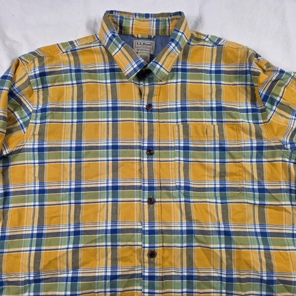 L.L.Bean Traditional Fit Mens Large Yellow Plaid Button Front Shirt Long Sleeve - Picture 4 of 9